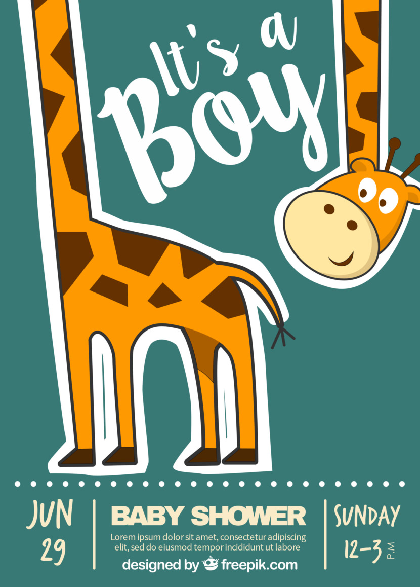 Fantastic Baby Shower Invitation With Happy Giraffe